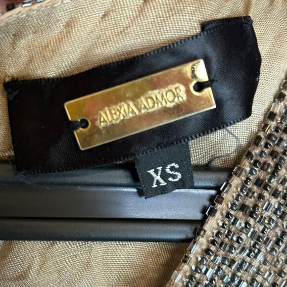 ➰ ALEXIA ADMOR BEIGE SILK BLEND BEADED TIE BACK BOHO SHIFT DRESS SLEEVELESS XS - Picture 4 of 5